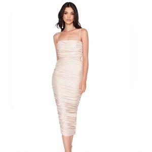 Nookie Pallisade Midi Dress in Nude Champagne, NWT, Small